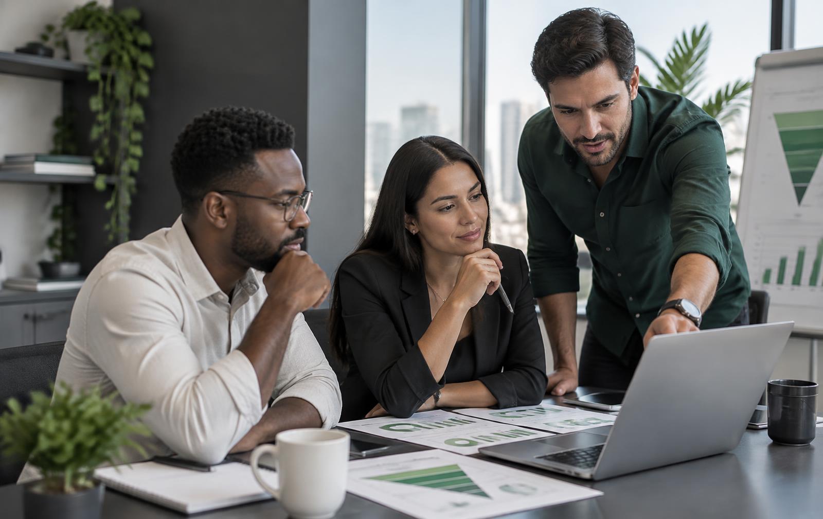 Especialistas analisando uma operação comercial
